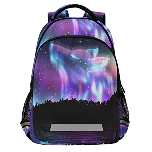 Wolf Starry galaxy School Backpack for Students Kids Portable Wide shoulder strap Bookbag for Middle School/High School/Teenagers/College Boys Girls Travel Sports Camping Daypack