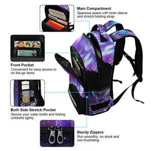 Wolf Starry galaxy School Backpack for Students Kids Portable Wide shoulder strap Bookbag for Middle School/High School/Teenagers/College Boys Girls Travel Sports Camping Daypack