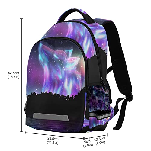 Wolf Starry galaxy School Backpack for Students Kids Portable Wide shoulder strap Bookbag for Middle School/High School/Teenagers/College Boys Girls Travel Sports Camping Daypack