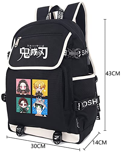 Roffatide Anime Demon Slayer Kamado Tanjirou Kamado Nezuko Laptop Backpack with USB Charging Port