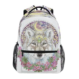 alaza wolf head moon wreath of flowers unisex schoolbag travel laptop bags casual daypack book bag