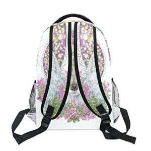 ALAZA Wolf Head Moon Wreath of Flowers Unisex Schoolbag Travel Laptop Bags Casual Daypack Book Bag