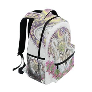 ALAZA Wolf Head Moon Wreath of Flowers Unisex Schoolbag Travel Laptop Bags Casual Daypack Book Bag