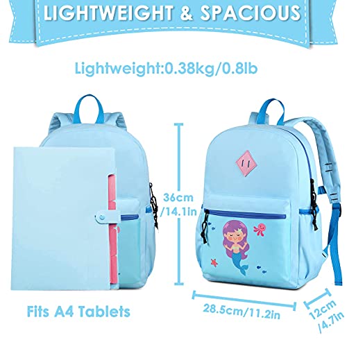 Kasqo Kids Backpack, 14" Toddler Backpack for Little Boys and Girls Kindergarten Preschool Bookbag With Chest Strap, Blue Mermaid