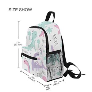 beeplus Toddler Boys Girls Backpack Chest Strap Pink Dinosaur Princess White Kids Preschool Bookbag Waterproof Lightweight Bag