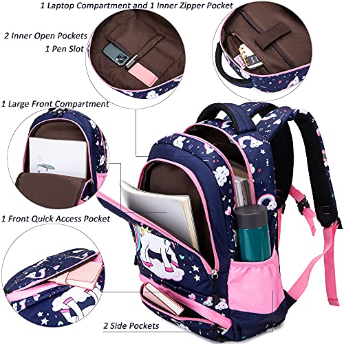 Meisohua Kids Backpack Set for Girls School Bookbag Kids Unicorn Backpack for Girls School Bags with Lunch Bag Unicorn Purse 3 in 1 Set