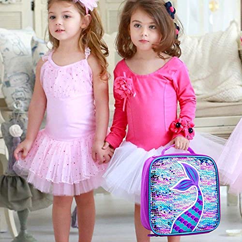AGSDON 3PCS Kids Backpacks for Girls, 16" Little Kid Mermaid Sequin Preschool School Bookbag and Lunch Box