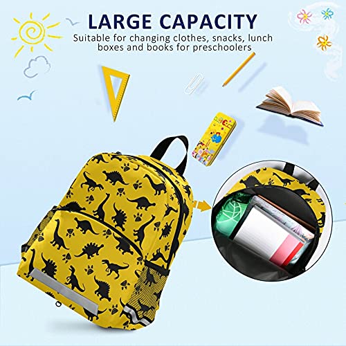 Yellow Dinosaur Kids Backpack, Toddlers Small Backpack School Bag Meal Travel Bags for Boys