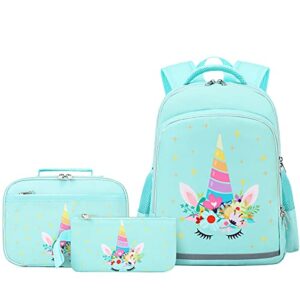 unicorn backpack and lunch box for girls school backpack for girls unicorn bookbag set with chest strap lunch box and pencil bag preschool kindergarten backpack set