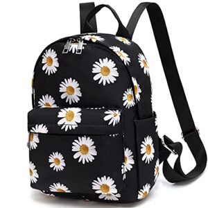 yusudan mini backpack purse for women girls, floral flower small backpack for teens kids school travel (daisy black)