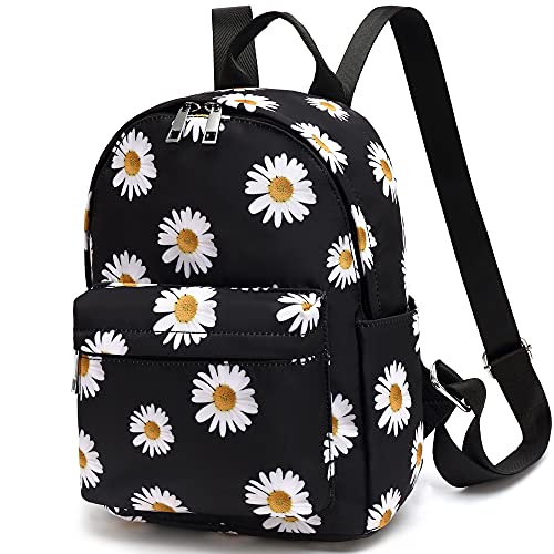 Yusudan Mini Backpack Purse for Women Girls, Floral Flower Small Backpack for Teens Kids School Travel (Daisy Black)