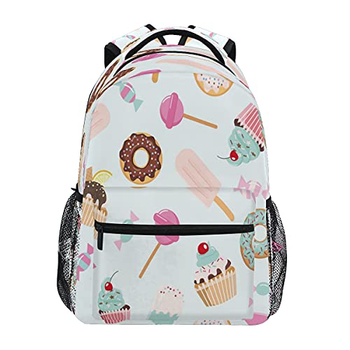 Cupcake Ice Cream Donut School Bag Backpack College Bookbag,Lollipop Fruit Laptop Backpacks Computer Bag Travel Hiking Camping Daypack for Women Girls Men Boys Students