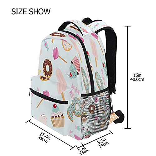 Cupcake Ice Cream Donut School Bag Backpack College Bookbag,Lollipop Fruit Laptop Backpacks Computer Bag Travel Hiking Camping Daypack for Women Girls Men Boys Students