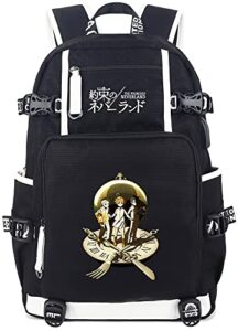 roffatide anime the promised neverland backpack printed schoolbag laptop daypack with usb charging port & headphone port black