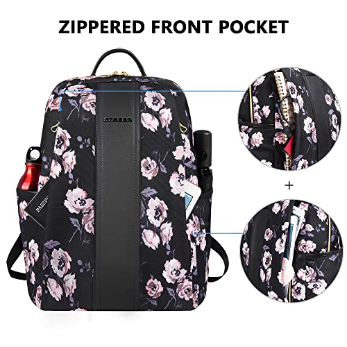 KROSER Laptop Backpack 15.6 Inch lightweight College Backpack Water-Repellent Casual Daypack with USB Charging Port for Women/Travel/Business-Rose Pattern