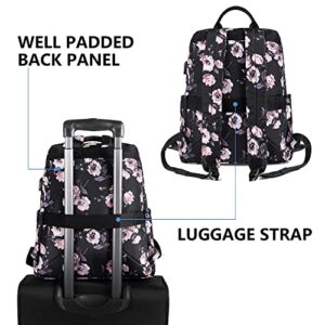 KROSER Laptop Backpack 15.6 Inch lightweight College Backpack Water-Repellent Casual Daypack with USB Charging Port for Women/Travel/Business-Rose Pattern