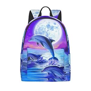 fehuew 16 inch backpack fantasy galaxy moon dolphins laptop backpack full print school bookbag shoulder bag for travel daypack