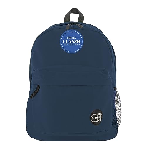 BAZIC School Backpack 17" Navy Blue, Lightweight School Bag Padded Back & Adjustable Strap for Students, Travel Bag Fit A4 Notebook, 1-Pack