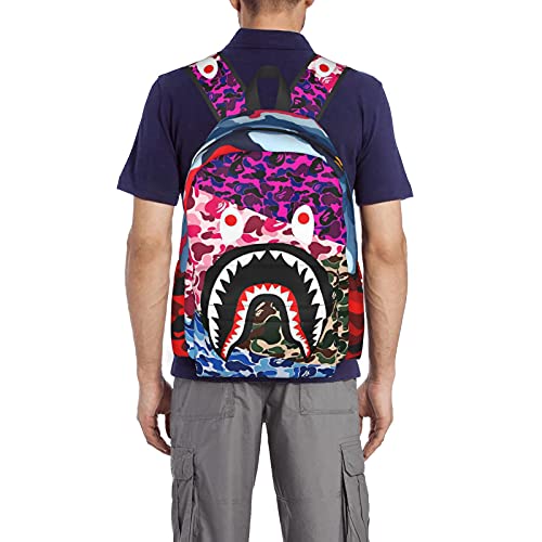 Vkaxopt Backpack Shark Teeth Camo Backpacks Travel Laptop Daypack Big Capacity Bookbag Fashion Durable for Men and Women