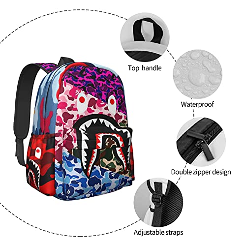 Vkaxopt Backpack Shark Teeth Camo Backpacks Travel Laptop Daypack Big Capacity Bookbag Fashion Durable for Men and Women