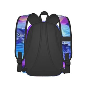 KiuLoam 17 Inch Backpack Dolphin Jumping Under Moonlight Laptop Backpack Shoulder Bag School Bookbag Casual Daypack