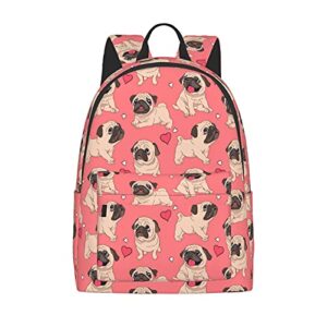 fehuew 16 inch backpack cartoon pugs puppies laptop backpack full print school bookbag shoulder bag for travel daypack