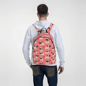FeHuew 16 inch backpack Cartoon Pugs Puppies Laptop Backpack Full Print School Bookbag Shoulder Bag for Travel Daypack