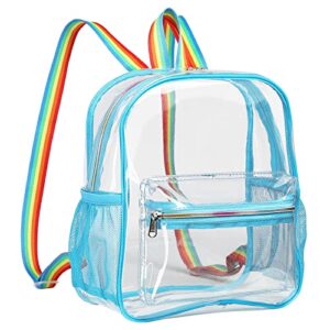 f-color clear backpack stadium approved, clear mini backpack with adjustable straps for concert sport event, waterproof see through backpack for women kids, blue