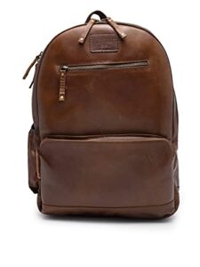 teakwood genuine leather backpack 15.6 inch travel laptop bag casual shoulder vintage daypack for men and women (brown)