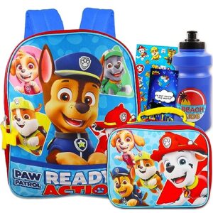 paw patrol backpack and lunch box set ~ 5 pc bundle with premium 16" paw patrol school bag, 200+ highlights and paw patrol stickers, and more (paw patrol school supplies)