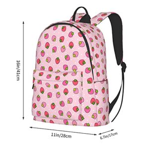 FeHuew 16 inch backpack Pink Strawberry Laptop Backpack Full Print School Bookbag Shoulder Bag for Travel Daypack