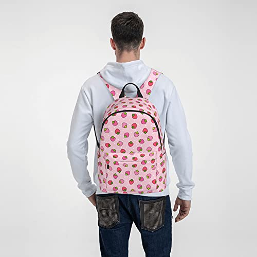 FeHuew 16 inch backpack Pink Strawberry Laptop Backpack Full Print School Bookbag Shoulder Bag for Travel Daypack