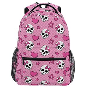 mnsruu student travel school backpack pink skull girl college laptop backpacks business ipad tablet computer bookbags for adult teen one size