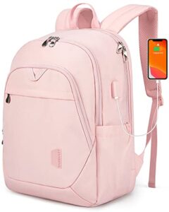 bagsmart laptop backpack for men college backpacks 15.6'' notebook work travel backpack for men (15.6 inches, pink)