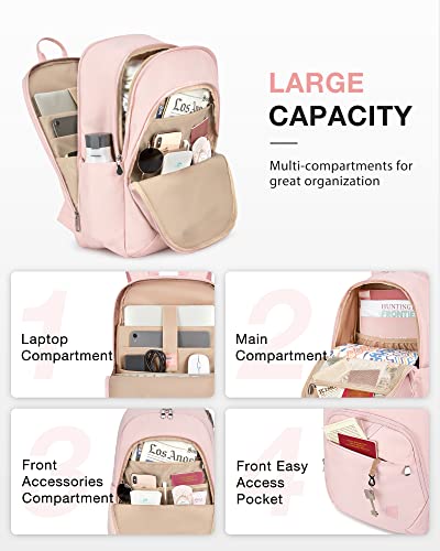 BAGSMART Laptop Backpack for Men College Backpacks 15.6'' Notebook Work Travel Backpack for Men (15.6 inches, pink)