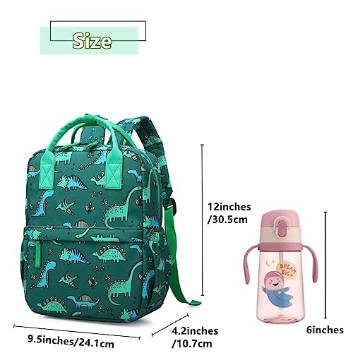 Cute Toddler Preschool Backpack Dinosaur Unicorn School Book Bag for Girls, Boys Kids Kindergarten Nursery Travel Bag with Chest Strap(Green Dinosaur)