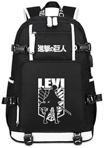 roffatide anime attack on titan levi wings of freedom ackerman laptop backpack with usb charging port & headphone port