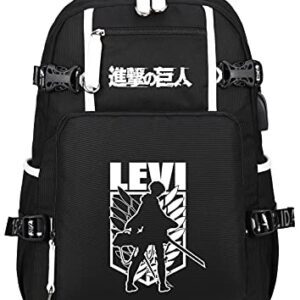 Roffatide Anime Attack on Titan Levi Wings of Freedom Ackerman Laptop Backpack with USB Charging Port & Headphone Port