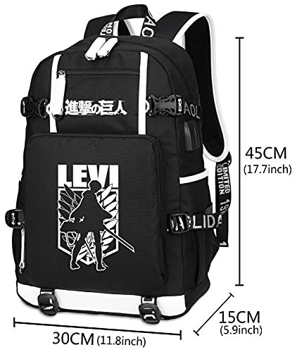 Roffatide Anime Attack on Titan Levi Wings of Freedom Ackerman Laptop Backpack with USB Charging Port & Headphone Port