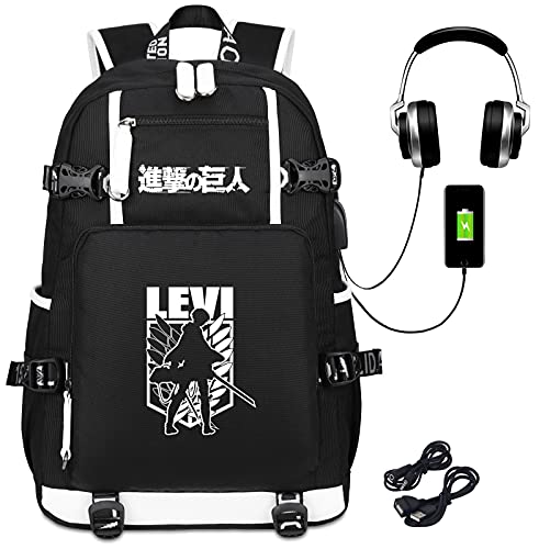 Roffatide Anime Attack on Titan Levi Wings of Freedom Ackerman Laptop Backpack with USB Charging Port & Headphone Port