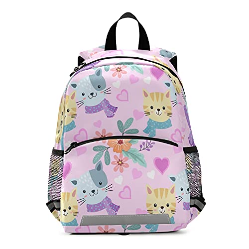 beeplus Cat Print Kids Backpack 13inch Little Kid Toddler Backpacks for Girls and Boys with Chest Strap and Reflective Strip