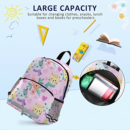 beeplus Cat Print Kids Backpack 13inch Little Kid Toddler Backpacks for Girls and Boys with Chest Strap and Reflective Strip