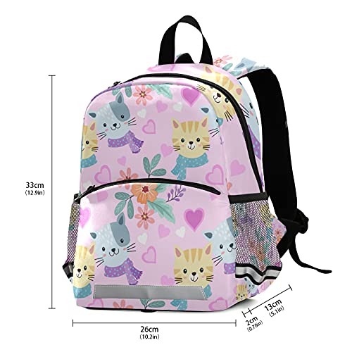 beeplus Cat Print Kids Backpack 13inch Little Kid Toddler Backpacks for Girls and Boys with Chest Strap and Reflective Strip