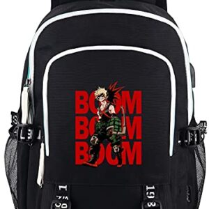 Roffatide Anime My Hero Academia Bakugo Boom Boom Boom Laptop Backpack with USB Charging Port & Headphone Port