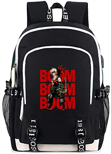 Roffatide Anime My Hero Academia Bakugo Boom Boom Boom Laptop Backpack with USB Charging Port & Headphone Port