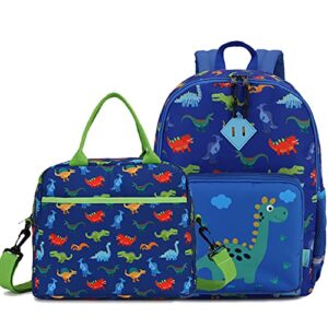 vonxury cute lightweight toddler preschool backpack and insulated lunch bag for boys,blue dinosaur