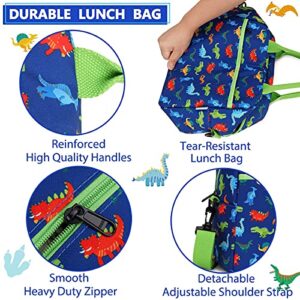 VONXURY Cute Lightweight Toddler Preschool Backpack and Insulated Lunch Bag for Boys,Blue Dinosaur