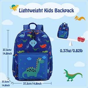 VONXURY Cute Lightweight Toddler Preschool Backpack and Insulated Lunch Bag for Boys,Blue Dinosaur
