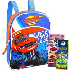 nick shop blaze and the monster machines mini backpack ~ 3 pc bundle with 11 inch blaze school bag for boys, toddlers, kids with race car stickers and more (blaze school supplies)