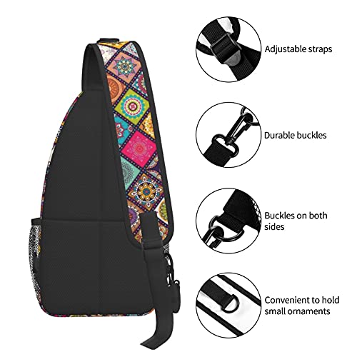 Yrebyou Ethnic Style Chest Sling Bag Crossbody Backpack Travel Hiking for Women Men Multipurpose Lightweight Fashion Shoulder Bag for Biking Climbing Runner